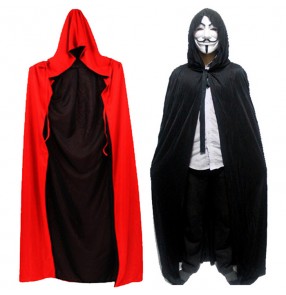 Black and red double layers patchwork long length hoodies women's men's witch wizard vampires Christmas Halloween party performance costumes cloaks robes  outfits 